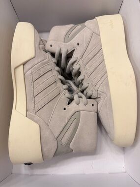 adidas Women’s High-Top Suede Sneakers in Light Gray and Cream Fear Of God colab